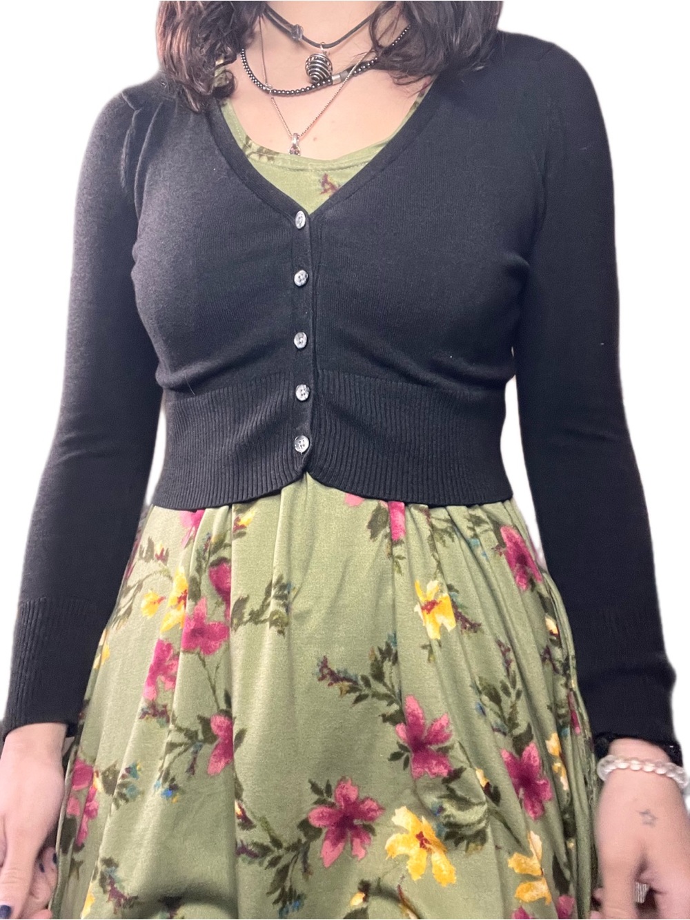 Seduction Black Cropped Button Down Cardigan - Y2K 90s Grunge Sweater Size M/S